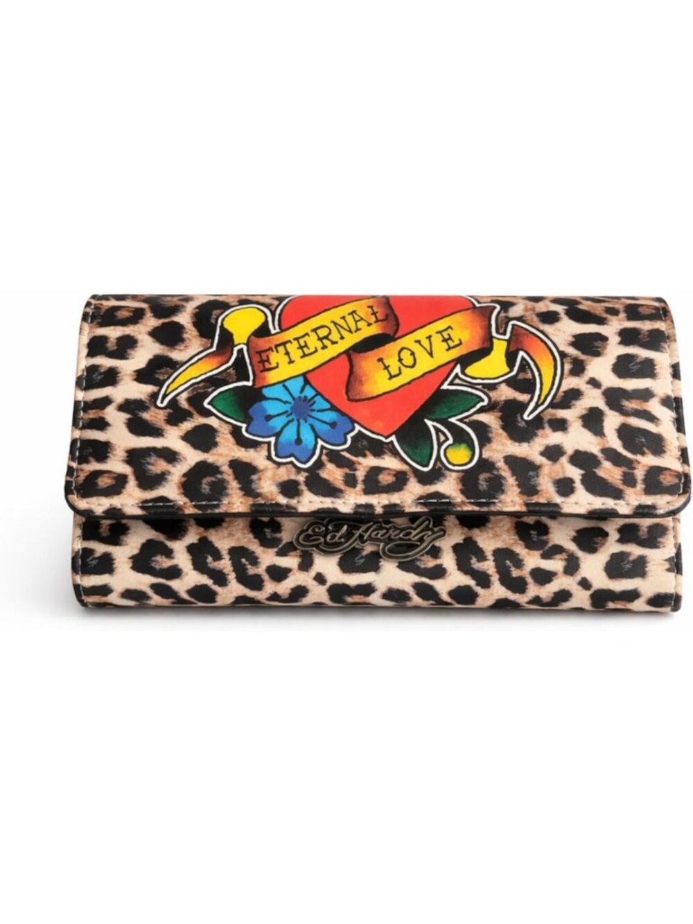 Leopard Print Faux Leather Trifold Wallet for Women - Snap Closure Clutch